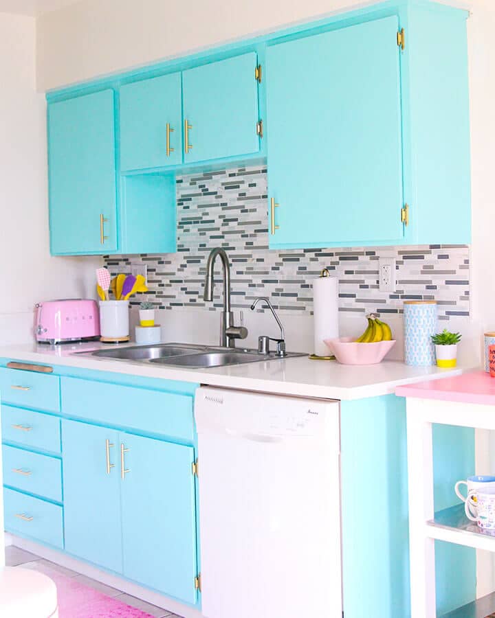 teal cabinets